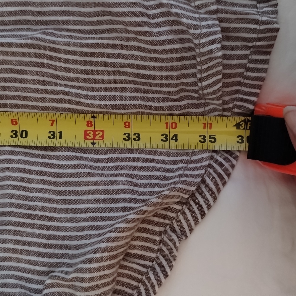 Size Small Tahari 100% Linen Brown And White Striped L/S Shirt Dress - Picture 11 of 12